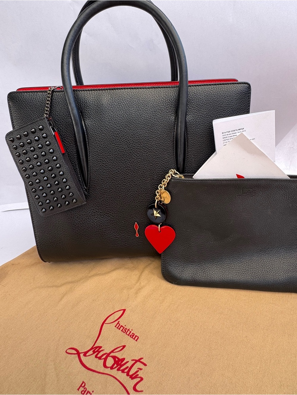 Christian Louboutin Black Leather Tote with Red Trim and Accessories - Picture 10 of 10